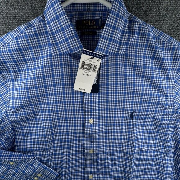 NWT Polo Ralph Lauren EASY CARE Button Up Shirt BLUE WHITE Check 16 32/33 Men - Picture 1 of 15